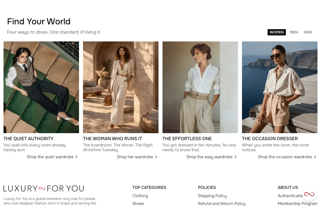 Luxury For You editorial "Find Your World" section