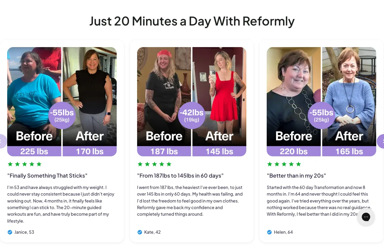 Reformly customer results and social proof